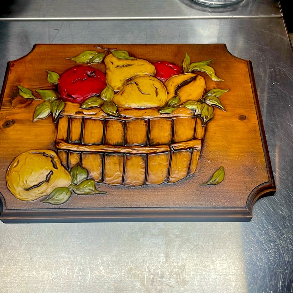 Vintage hand, painted hand carved basket of fruit